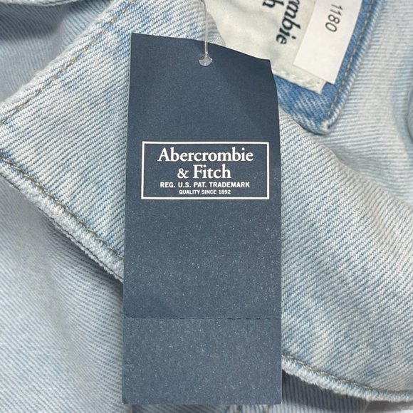 Abercrombie & Fitch Soft Blue Denim Jean Jacket Moto Elastic Waist - Picture 15 of 16